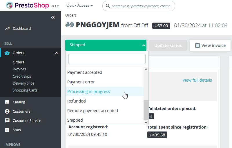 prestashop order processing