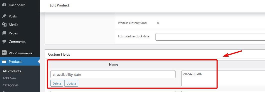 custom field availability date