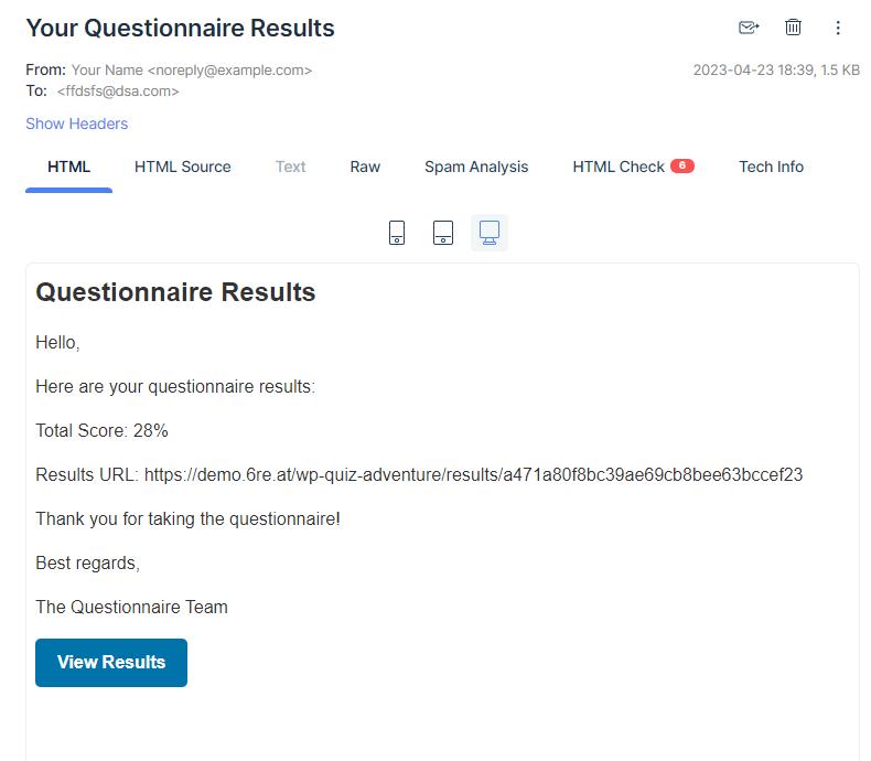 wp quiz plugin results