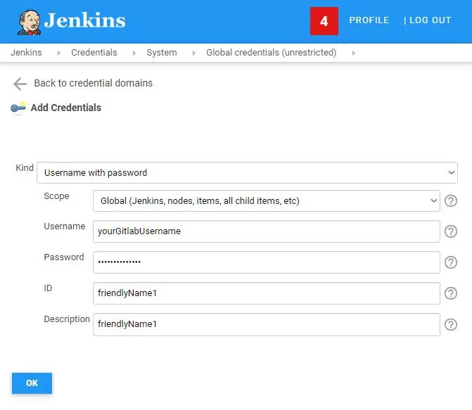 Jenkins credentials' subsite with user data